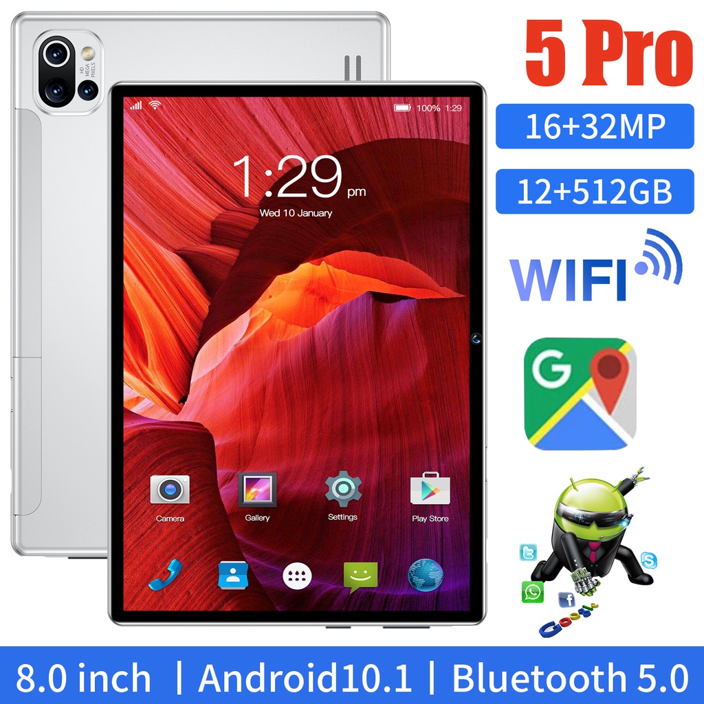 Tablet 12/512GB Android 11 OS 8 inch FHD Screen Dual SIM Card Jaringan 4G Baterai 7000mAh 4 BOX Spea