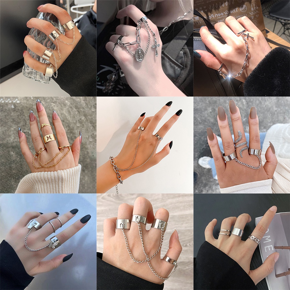 Set Perhiasan Cincin Rantai Model Kupu-Kupu Ular Warna Emas Perak Untuk Wanita