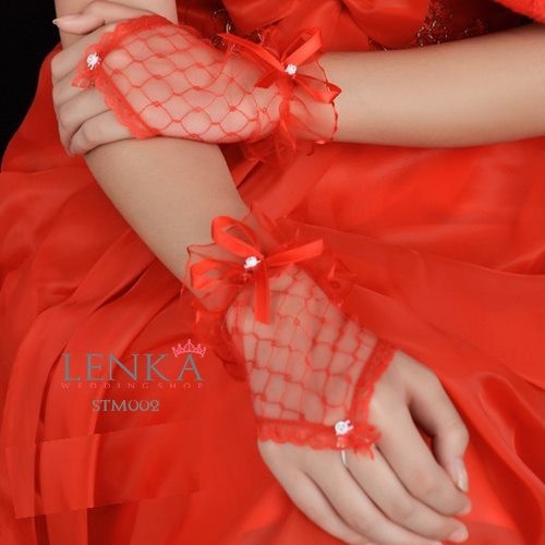 [BISA COD] SARUNG TANGAN MERAH AKSESORIS WEDDING GLOVES PENGANTIN PESTA STM002