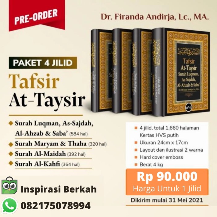 BISA COD BUKU TAFSIR AT TAYSIR USTADZ FIRANDA ANDIRJA PERJILID - SURAH AL-KAHFI