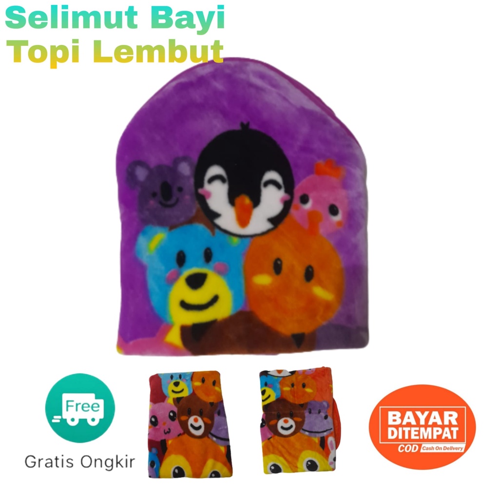 Selimut topi bayi bulu baldu lembut motif murah lucu blangket halus ukuran 70x70