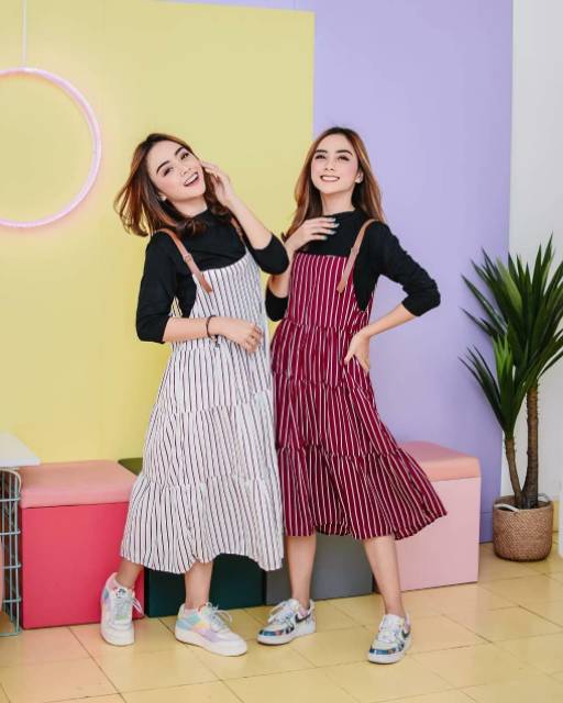 KEANY OVERALL - Overall Garis Bahan Wolfis Bahu Gesper