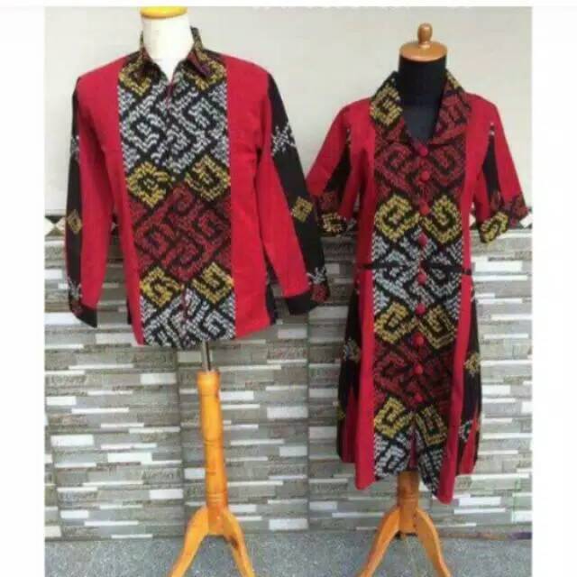 Set couple kain tenun ikat troso warna merah