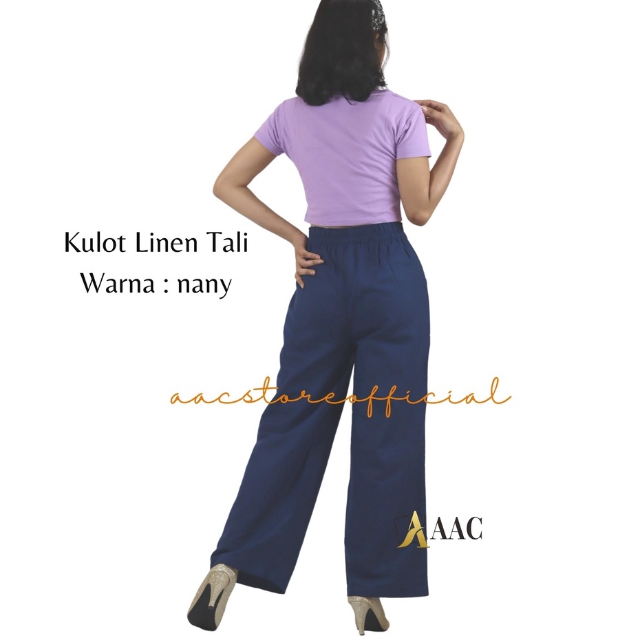 Kulot Linen Hight Waist Pinggang Tali , Celana Kulot Rami