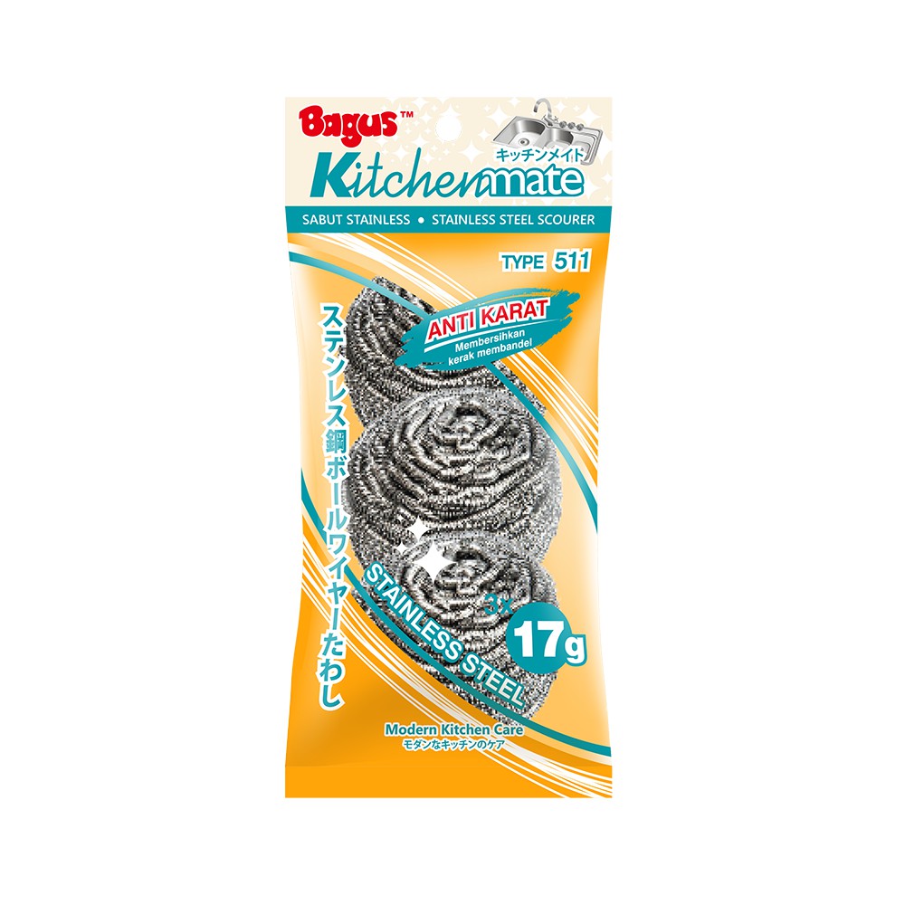 Bagus Sabut Stainless Scourer kawat cuci piring 17 g 3pc 511