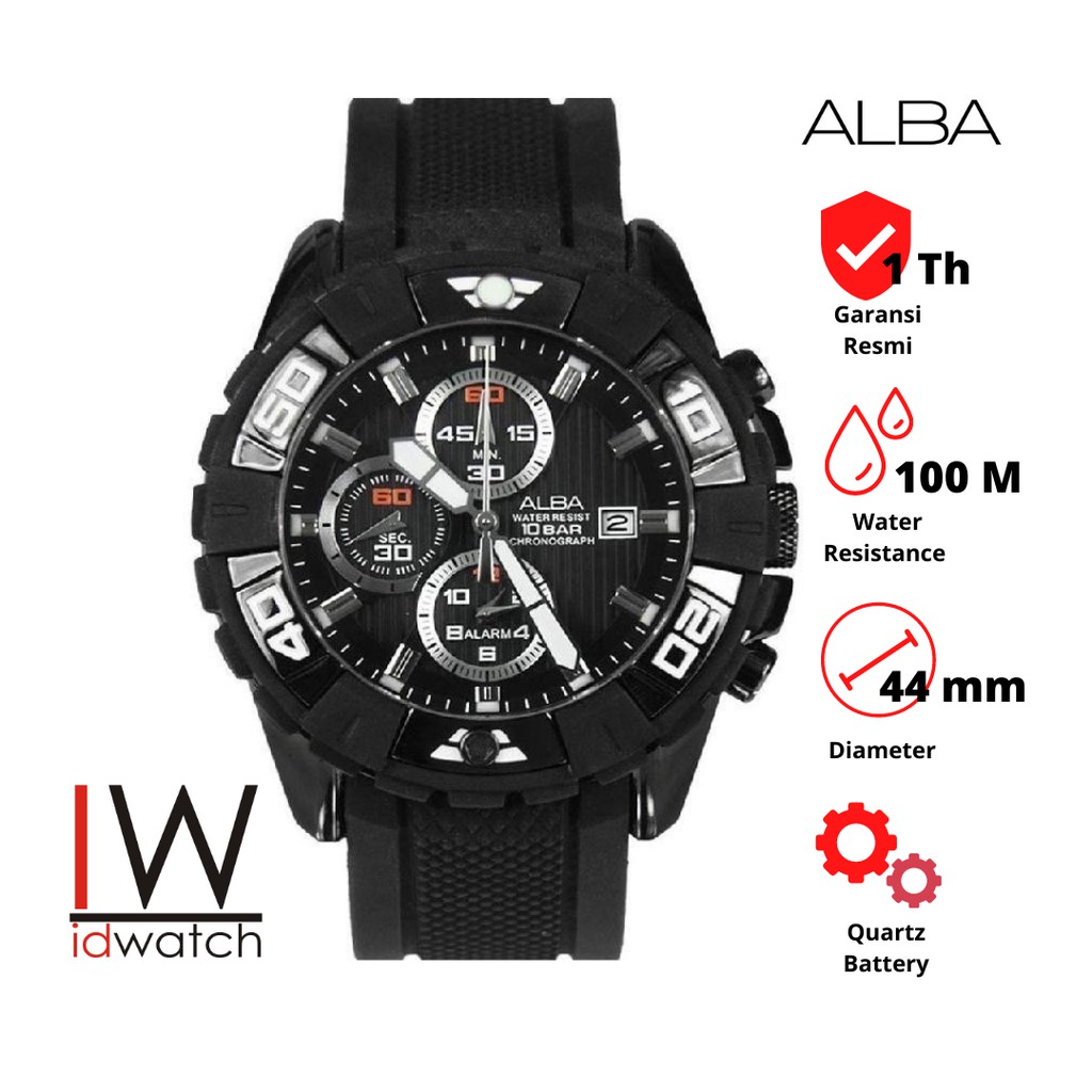 Alba AF3E47X1 Chronograph Jam Tangan Pria Original AF3E47 Cowok Laki Strap Rubber Karet