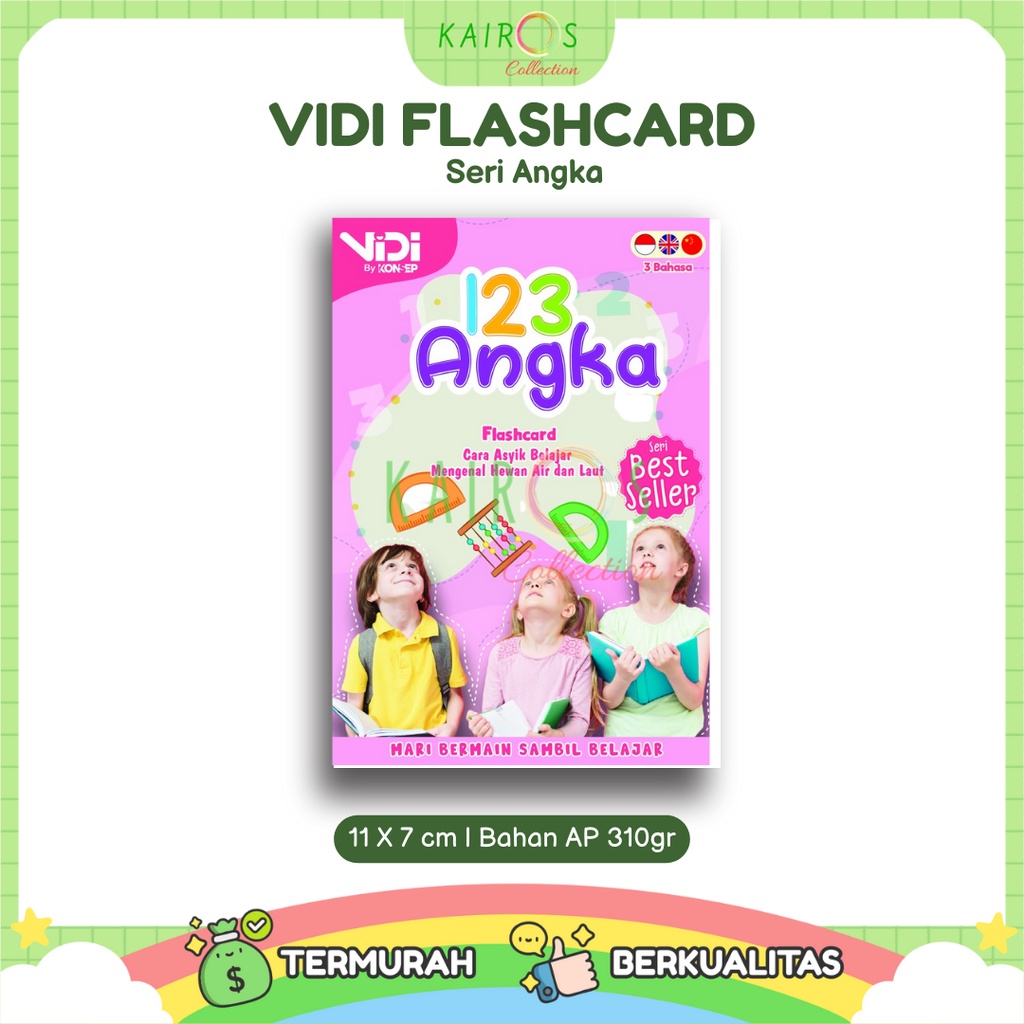 VIDI Flashcard Mainan Kartu Pintar Angka, Huruf, Hijaiyah, Hewan, Buah, Warna