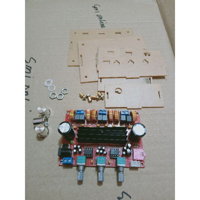 Power amplifier HiFi class D 2.1 Tpa3116D2 berikut Boxs/casing acrylic transparan/bening
