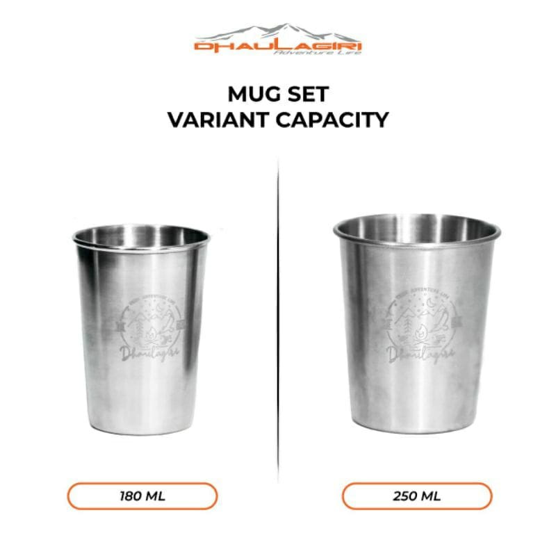 Mug 4 Set Dhaulagiri Stainless Steel Size 180 ml Dan 250 ml - Gelas 4 Set - Mug set - Gelas Outdoor