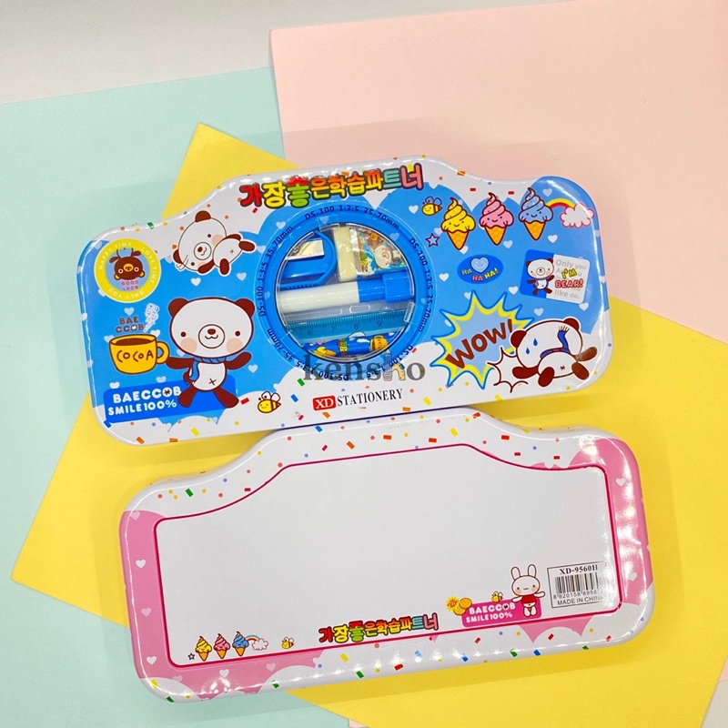 KENSHO Kotak Pensil Kaleng Set Karakter Lucu Import / Pencil Case/ Pastel/ Study Set/ Stationery