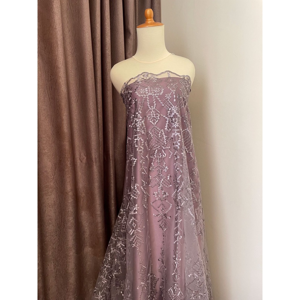 Bahan Kain Kebaya Brukat Tile Tille Bordir Premium Etnik Aphrodite New Series Warna Ungu Taro