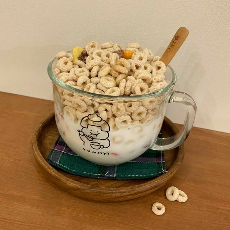 mug kaca sereal besar polos tampa gambar 500ml cocok buat sereal susu -gelas estetik