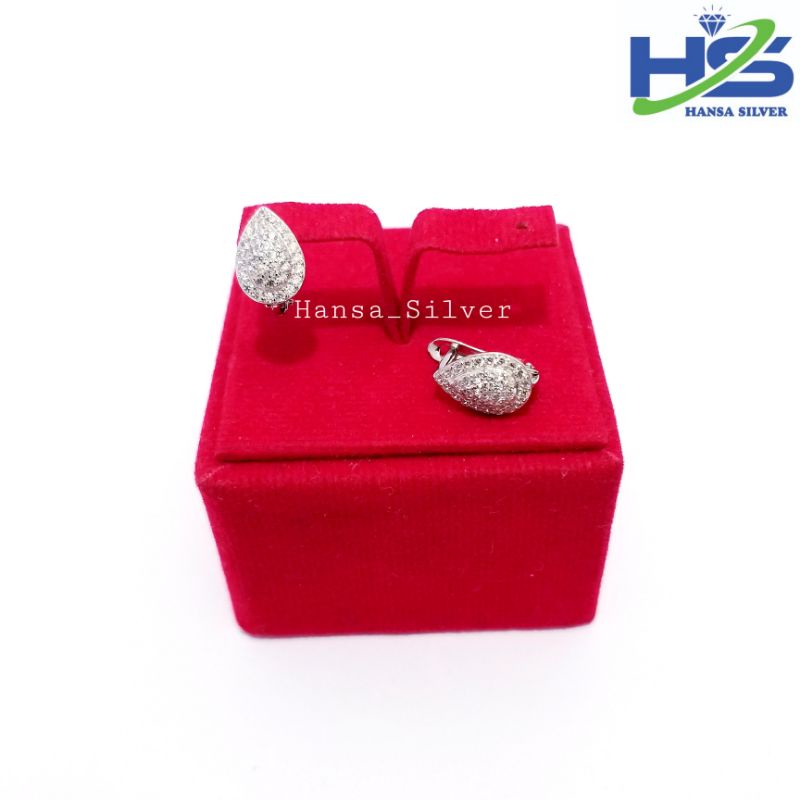 Anting Jepit Perak Asli Silver 925 Lapis Emas Putih Model Daun - Perhiasan Perak Wanita