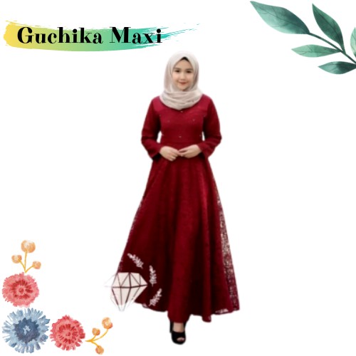 GAMIS BRUKAT NADINE KOMBINASI MOSCREPE / Gamis brokat busui/bumil muslimah wear masa kini.