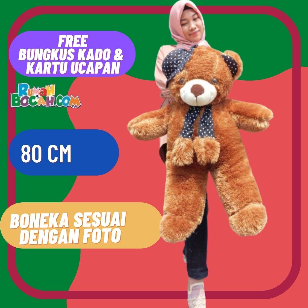 Boneka Beruang 80 cm Teddy Bear Beruang Jumbo Besar Syal Topi Coklat XL untuk Kado Ulang Tahun Kado 