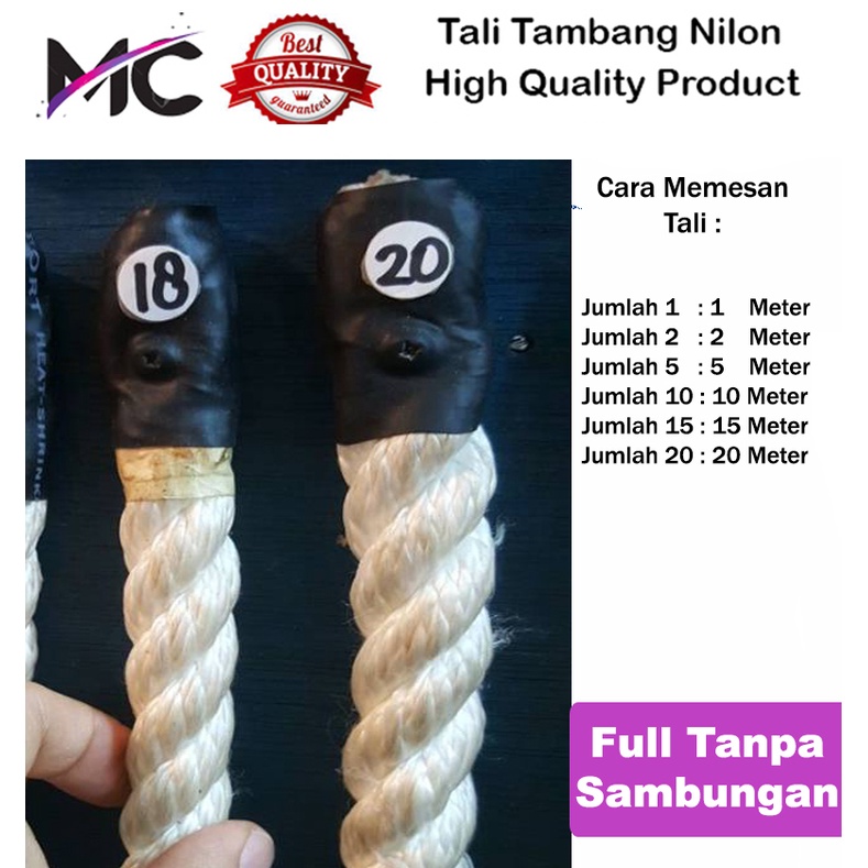 Tali Tambang Besar Nilon Nylon Rope 16mm 18mm Jumbo Pengikat Barang Putih Halus Qualitas Eksport Ikat Hewan Ternak Sapi Kerbau Domba Kambing Lembu