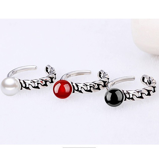 Cincin Sterling Silver 925 Desain Asimetris Simple Adjustable Hias Mutiara Untuk Wanita