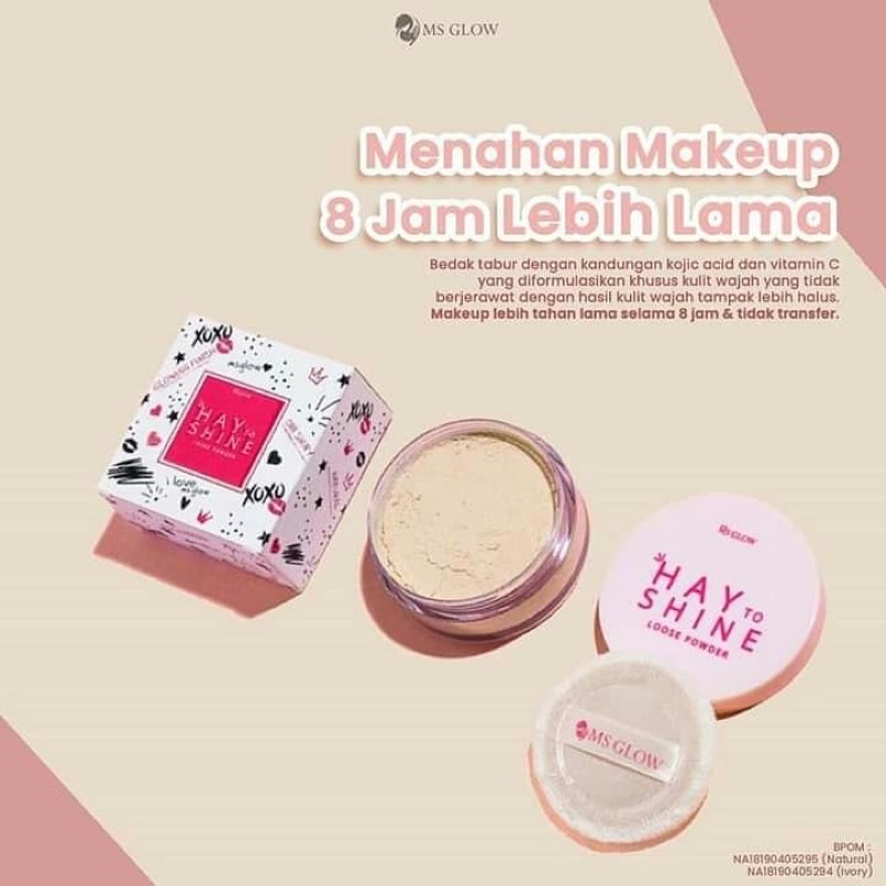 Ms glow loose powder hay to shine natural haytoshine ivory dan oily to matte anti sebum bedak tabur msglow beauty ms cosmetics-1