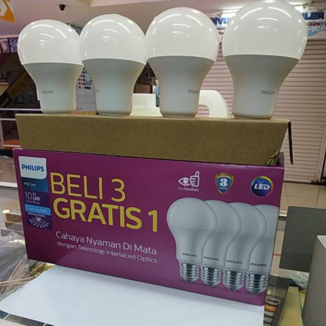 Lampu Philips LED 10w 10watt paket isi 4 beli 3 gratis 1Putih