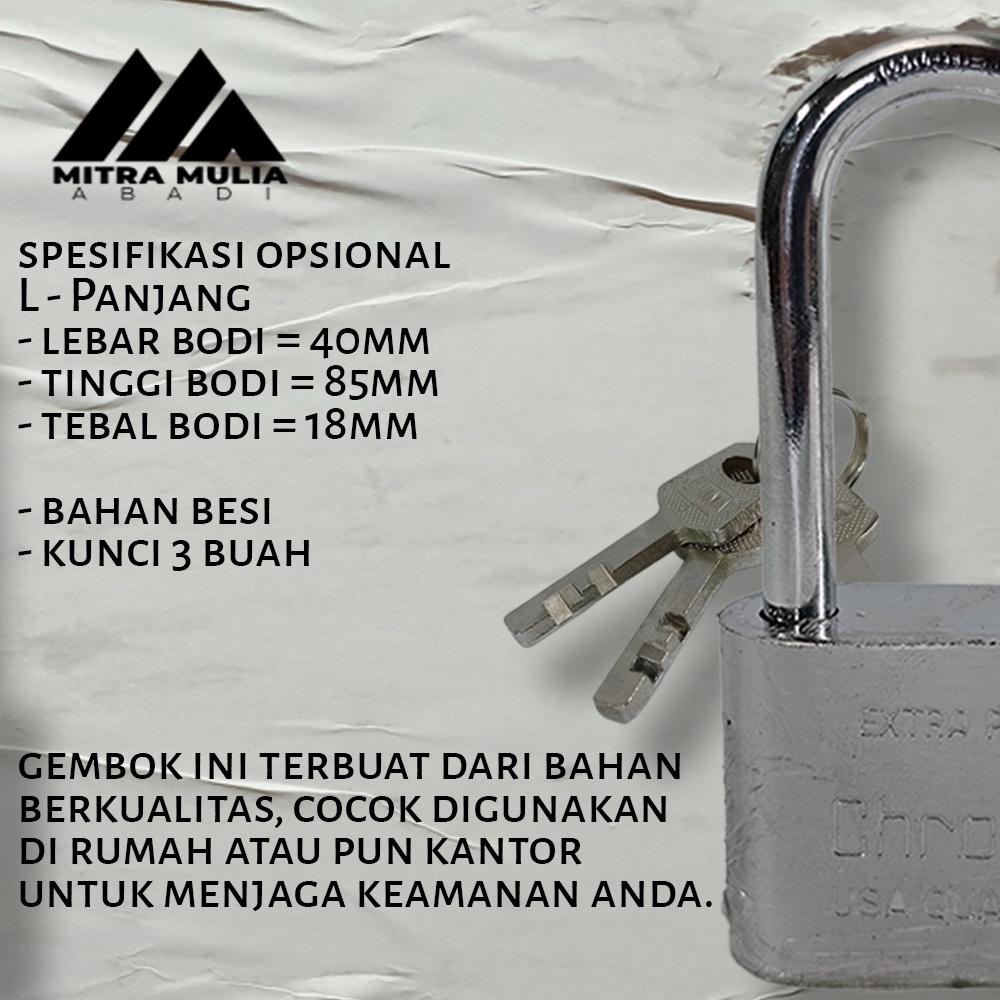 Kunci Gembok Stainless Panjang 40 mm / Iron Pad Lock / Leher Panjang