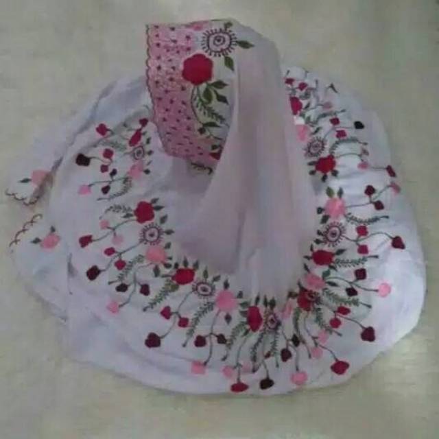 Mukena murah / Mukena terusan bordir  Bunga Cantik / Mukena Dewasa / Mukena Cantik