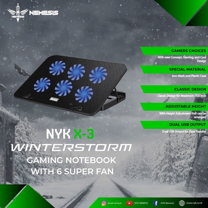 COOLING PAD GAMING NYK WINTERSTROM X-3 Kipas Pendingin Laptop 6 Fan