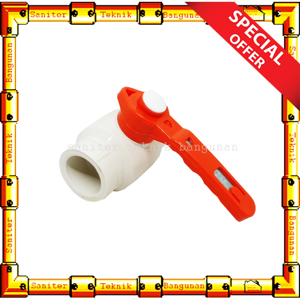 Stop Kran Ball Valve Pvc Tebal Putih Gagang Besi 1&quot; Inch Non Drat