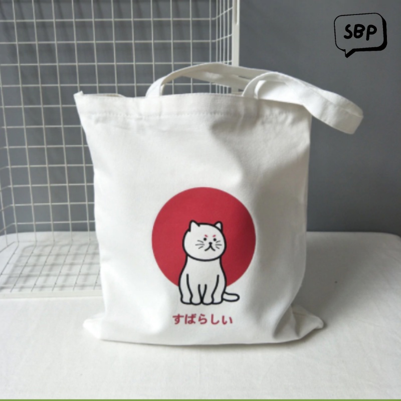 Tas Totebag Gambar Kucing Lucu Resleting Terbaru 2022