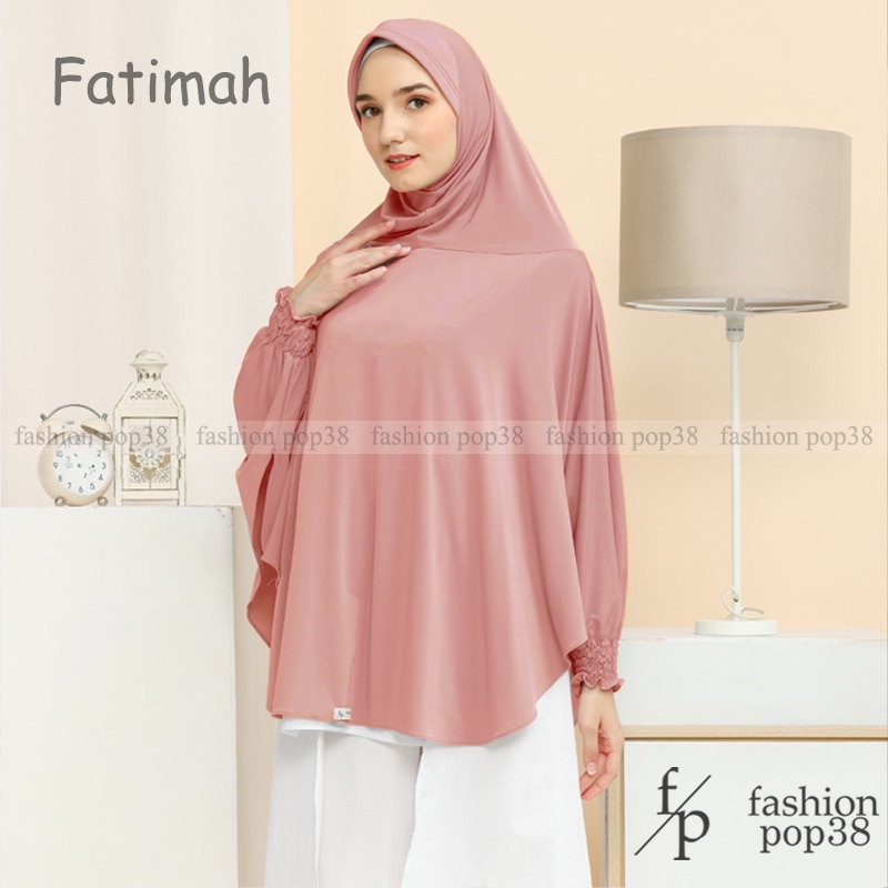 ORIGINAL khimar Fatimah Bergo lengan jilbab kombinasi tangan Bahan GOOD JERSEY-dusty salmon