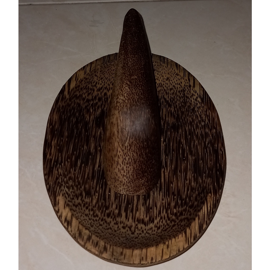 MUrah Cobek Kayu Aren  Oval  22 cm dan Ulekan