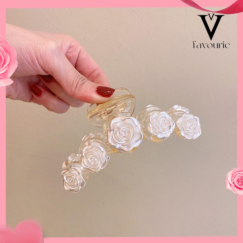 [COD]Klip Camellia Elegan Temperamen Transparan Rose Rambut Klip Manis Hiu Klip-FA
