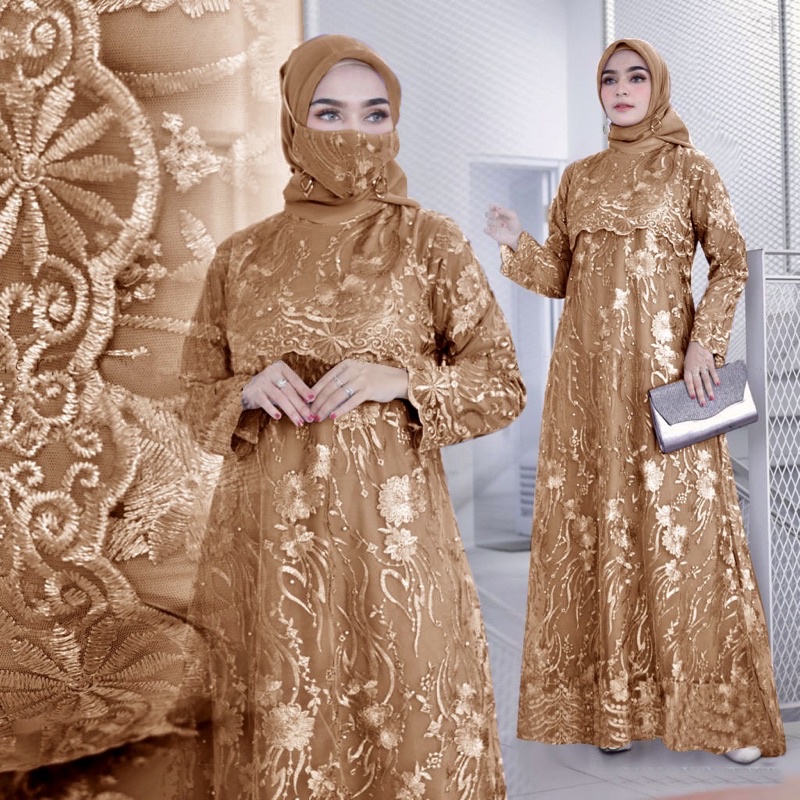 Soraya New Produk Murah Meriah/Gamis Pesta/Full Brukat Tile Mutiara /Size S-M, L , XL, XXL,3L/Bridesmaid/fashion Brokat Kondangan Muslimah