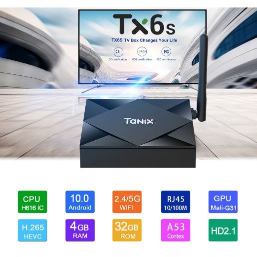 Tanix TX6S 4GB RAM 32GB ROM 8K Android TV BOX 2.4/5GHz WiFi BLUETOOTH