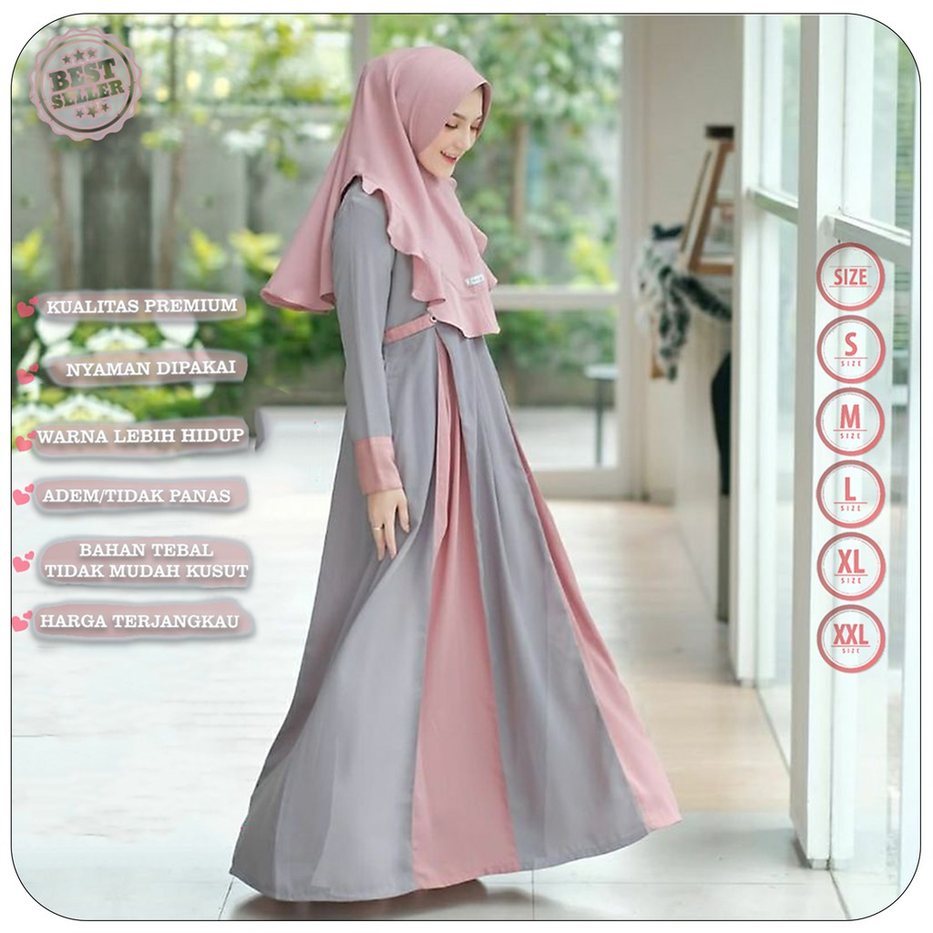 Model Baju Gamis Kombinasi Dua Warna Polos Wanita Remaja Muslim Terbaru Bahan Premium Kekinian 2021 Tm 2 Shopee Indonesia