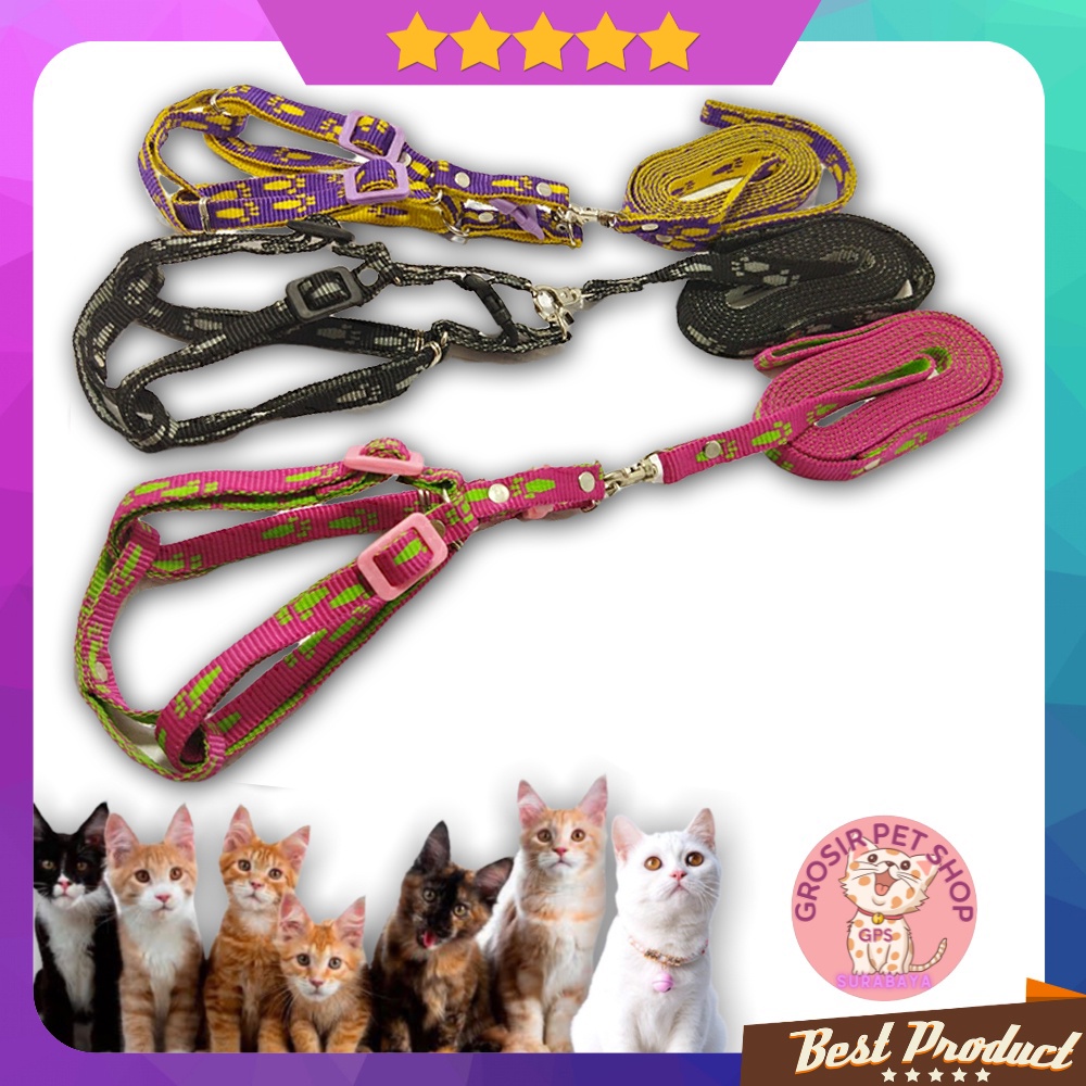 Tali harnes kucing / harness kucing model Y premium motif tapak