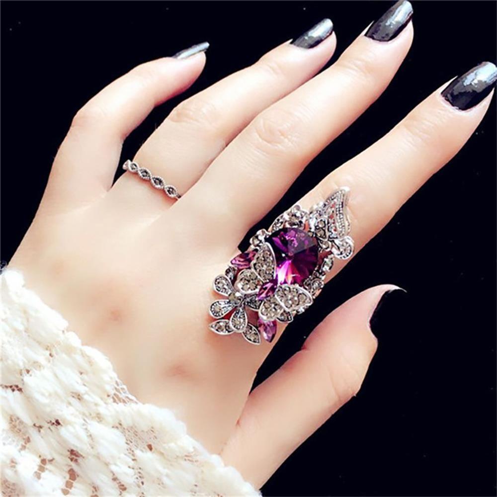 Preva Amethyst Set Cincin Aksesoris Pesta Pesona Perhiasan Perhiasan Pernikahan Cincin Kupu-Kupu