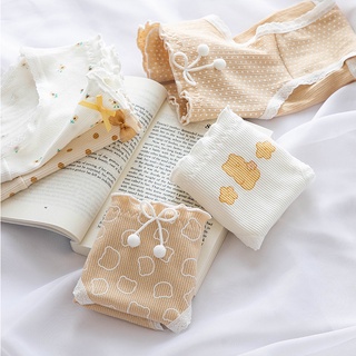 Ⓜ️𝟲𝟳𝟲Ⓜ️️Celana Dalam Wanita Renda Pita Motif Beruang Young Girl Briefs Mid Waist Milk Tea Polka Dot Bear Underwear