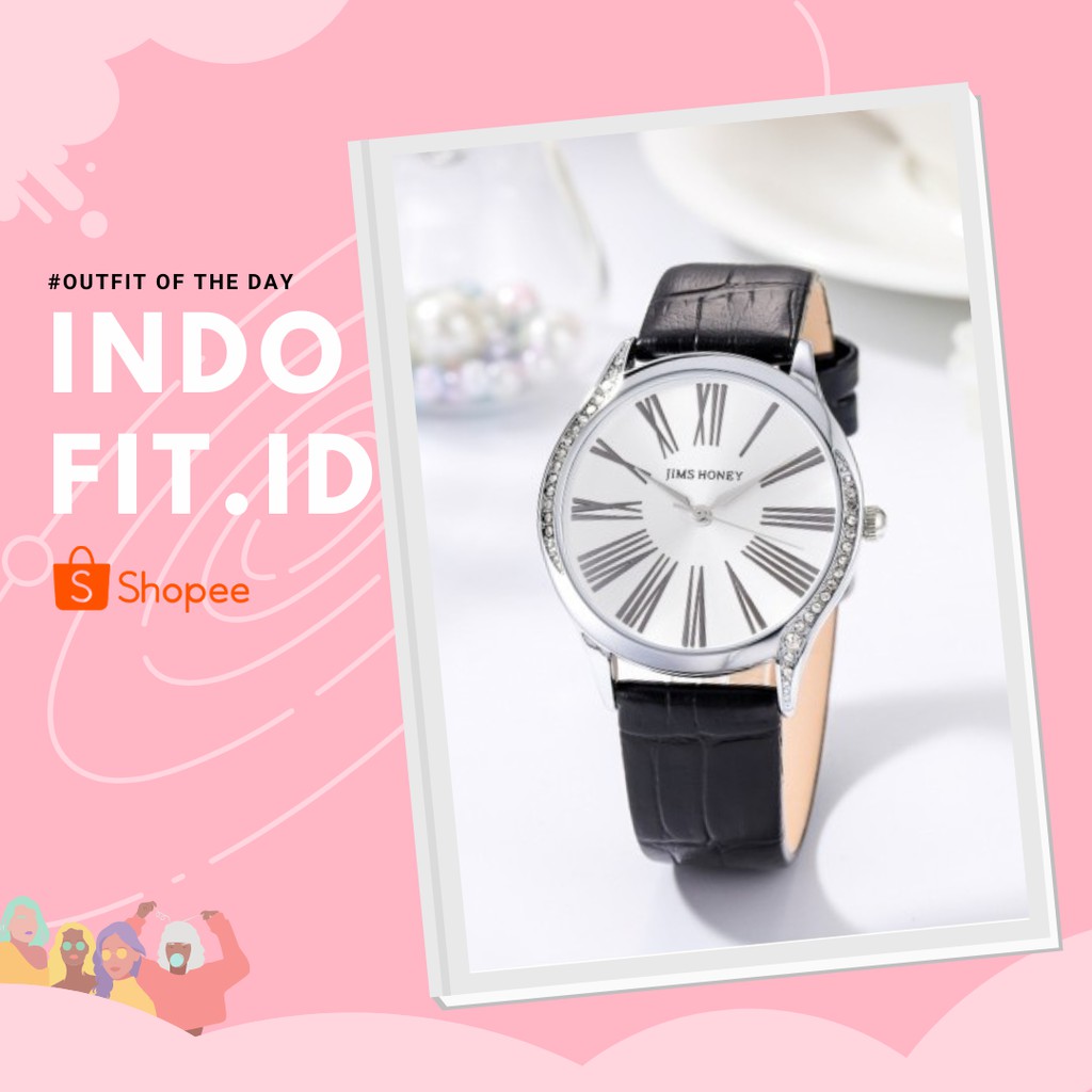 Jam Tangan Wanita Analog Anti Air Kulit Murah Fashion Terbaru Jims Honey JT 8125 PLUS - L01 BLACK
