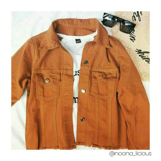 JAKET JEANS WANITA BERSHKA MUSTARD FRINGE JACKET