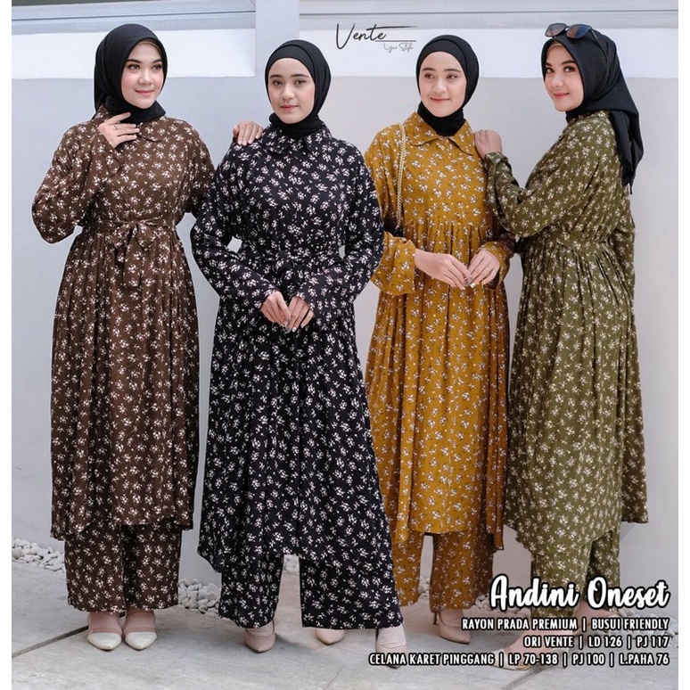 ONE SET TUNIK LD 126 CM / Setelan Wanita Rayon Pajamas Jumbo / Setcel Motif Bunga Andini One Set