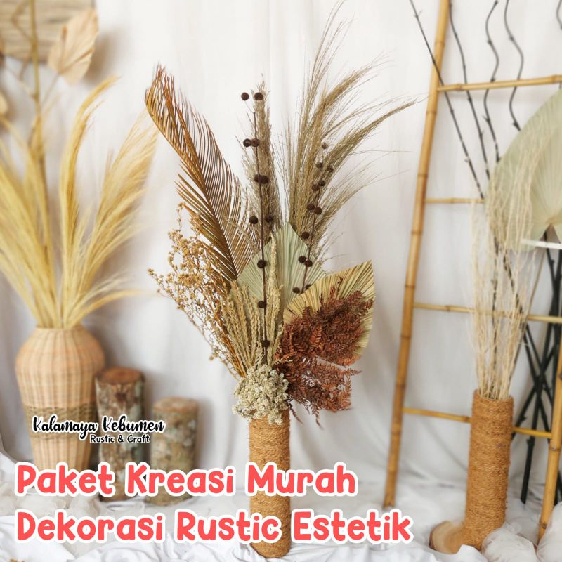 Paket Kreasi 2 Dekorasi Rustic Daun Palem Kering Hiasan Buket Bunga Kering Dekorasi Rustic Mahar Cra