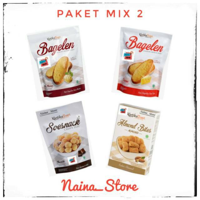 PAKET MIX 2 PAKET KUE KERING KARTIKA SARI BANDUNG (SUS KERING,BAGELEN,ALMOND CRISPY)-CEMILAN SEHAT