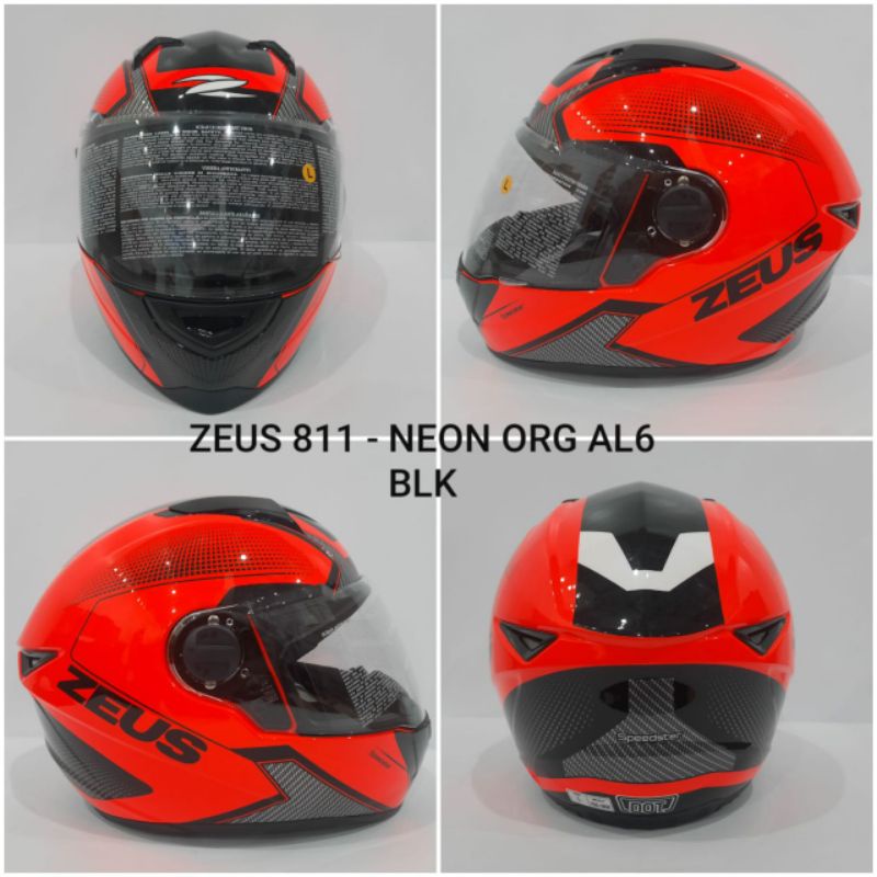 HELM ZEUS 811 NEON ORG AL6 BLK ONGKOS KIRIM 2KG