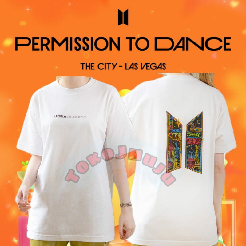 Baju Kaos BTS Permission To Dance THE CITY LAS VEGAS SABLON LOGO BESAR BELAKANG PRINT DTF