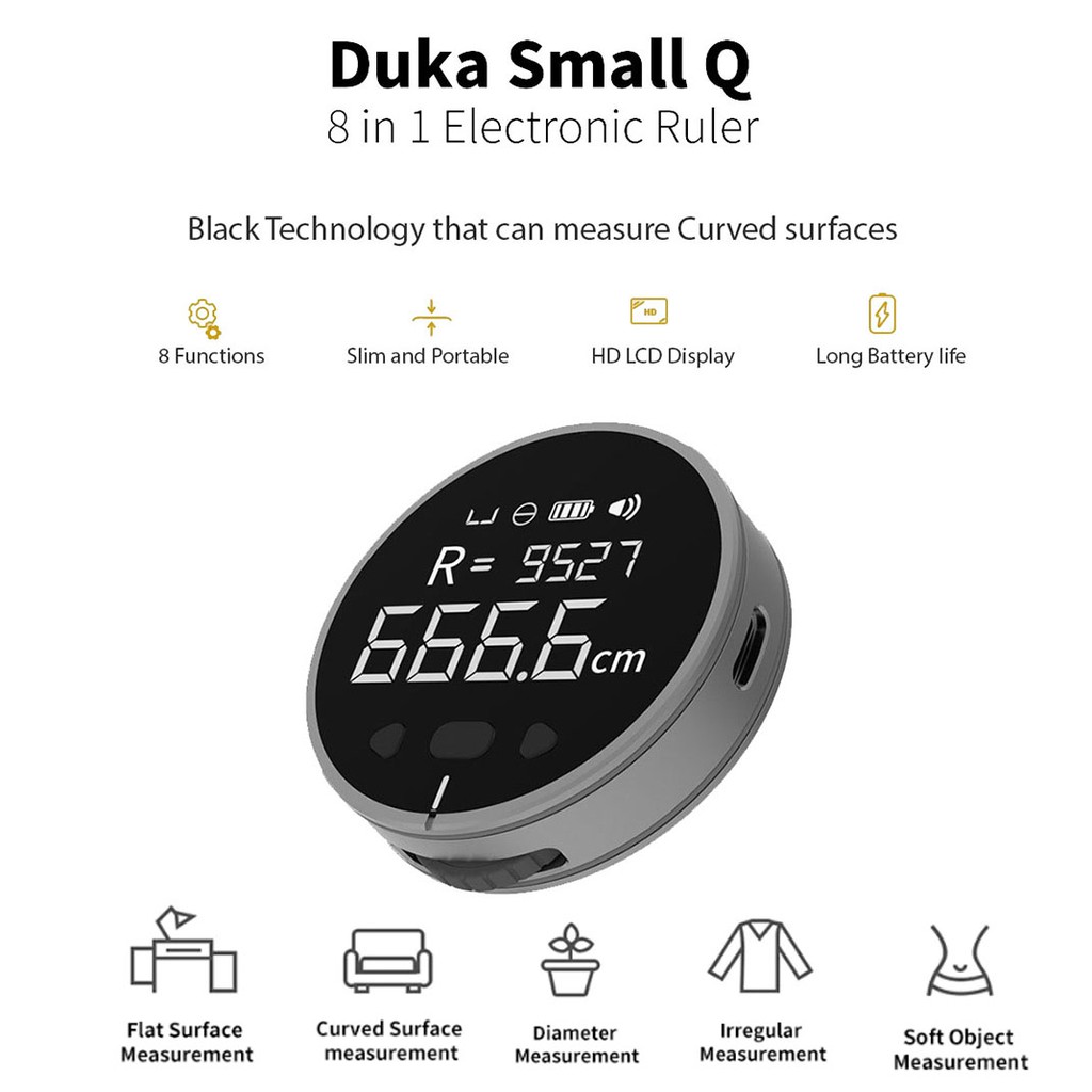 Duka Small Q 8 in 1 HD LCD Display Electronic Ruler