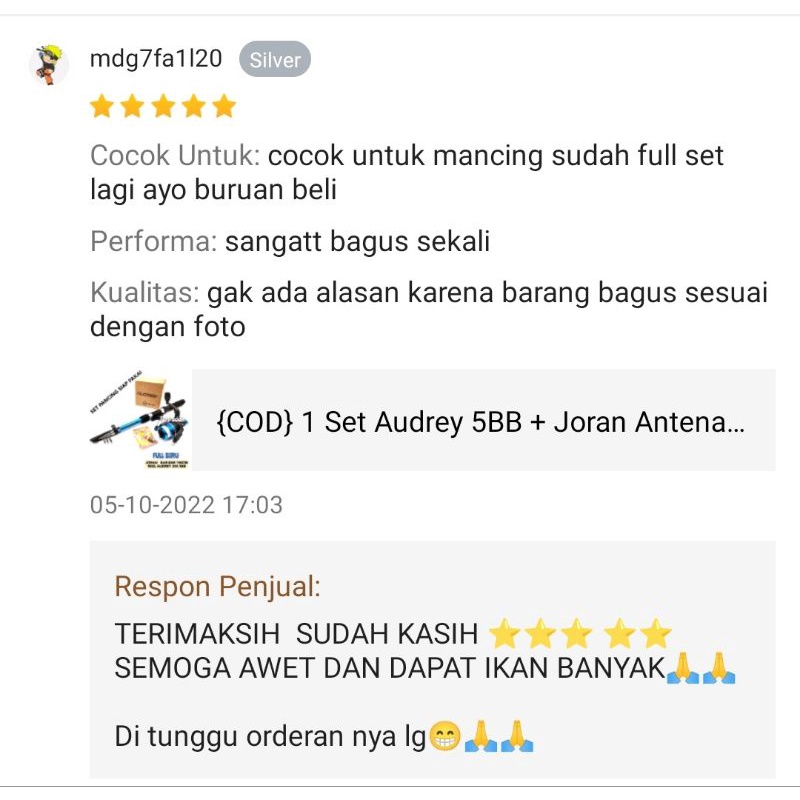 {COD} 1 Set Audrey 5BB + Joran Antena BAR-BAR 150Cm. WARNA DIKIRIM PASTI SESUAI WARNA PILIHAN DI VARIASI JADI PEMBELI PUAS KARENA SESUAI PILIHAN