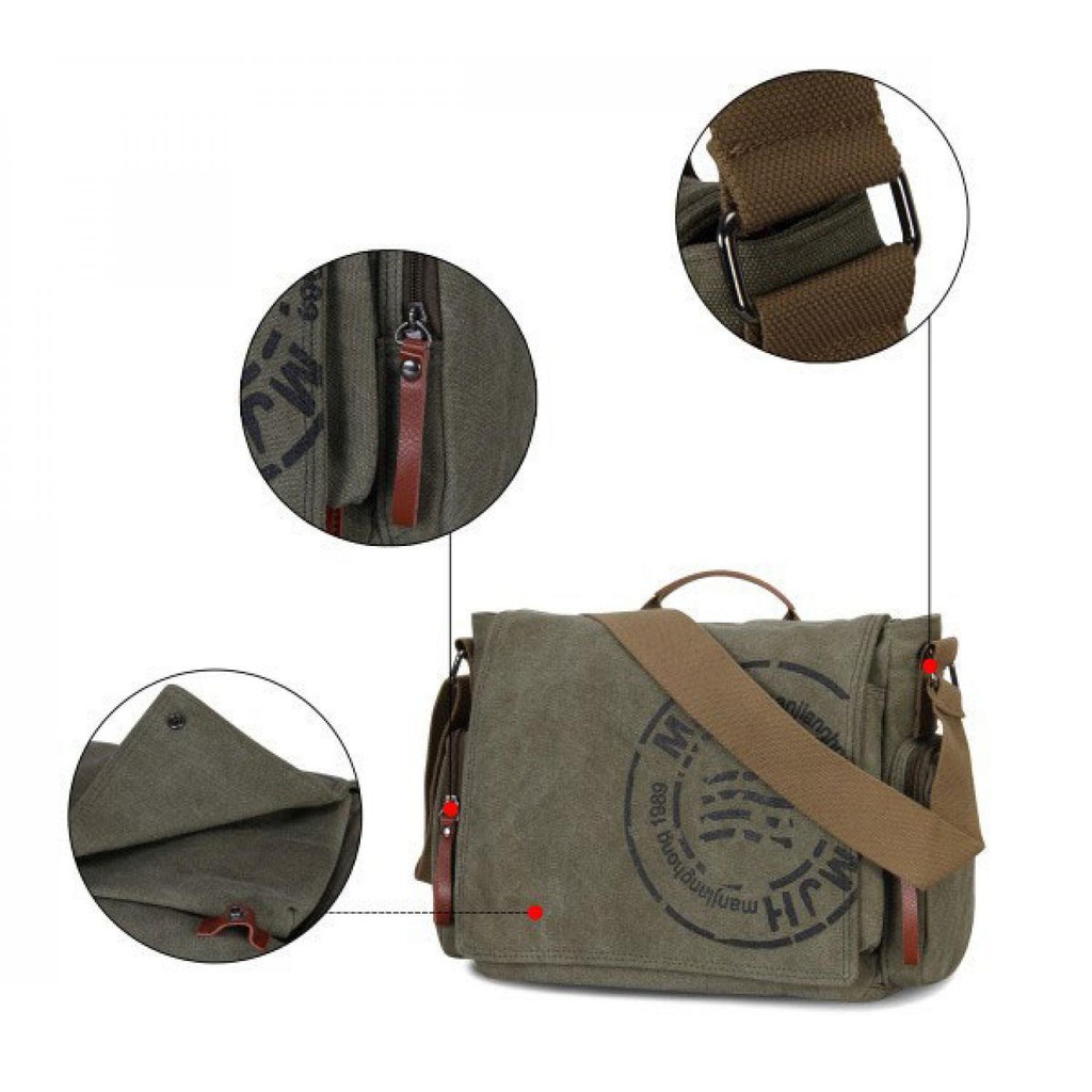 Manjianghong Tas Selempang Pria Messenger Canvas Printing - 1124 [Army Green]