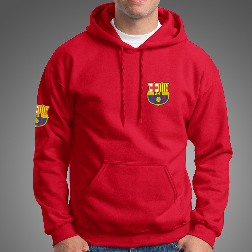 Jaket Sweater Hoodie Barcelona FC Bahan Cotton Fleece Tebal Unisex