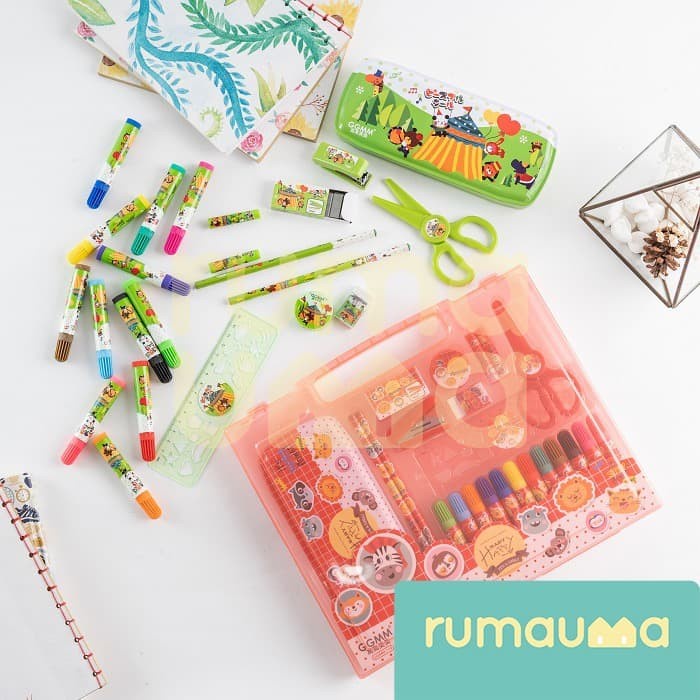 

(TERLARIS) RUMAUMA Set Stationery Mini Spidol - Perlengkapan Tulis Anak Red