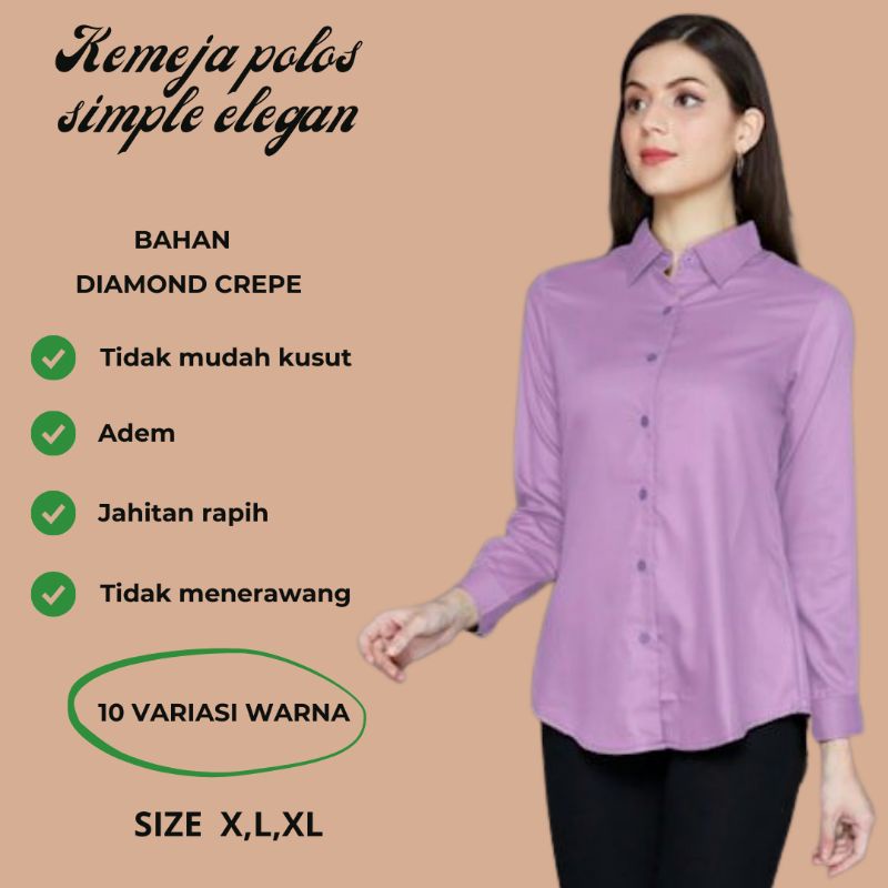 baju kemeja kerja wanita remaja terbaru warna ungu lilac bahan import kualitas premium kemeja polos 